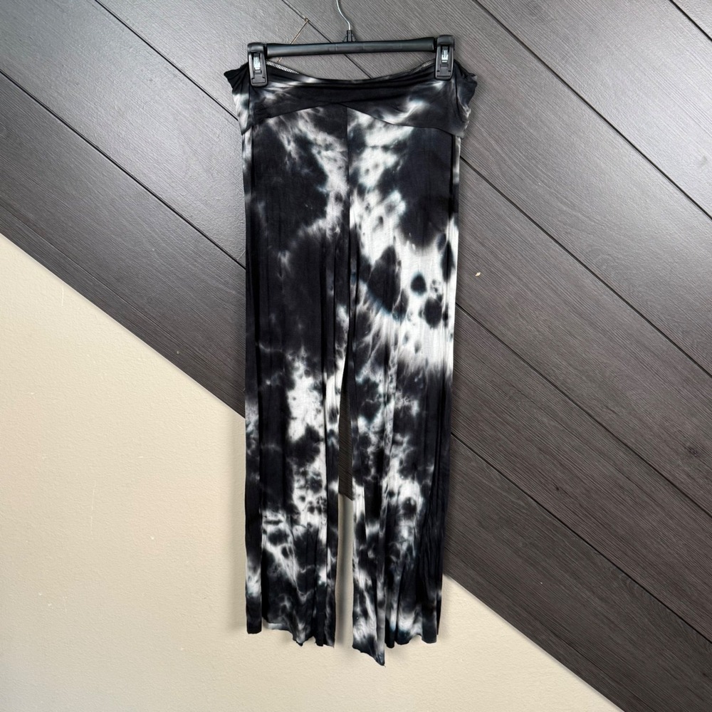 Got Style USA Y2K Tie Dye Fold Over Waist Wide Leg Pants Med Black White Grunge